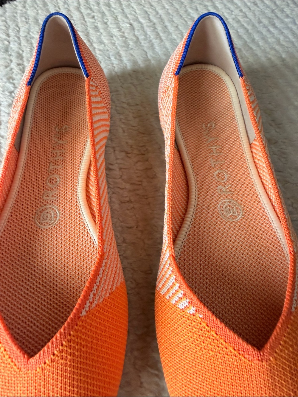 Rothy's Orange and White Pointed Knit Flats - Picture 3 of 4
